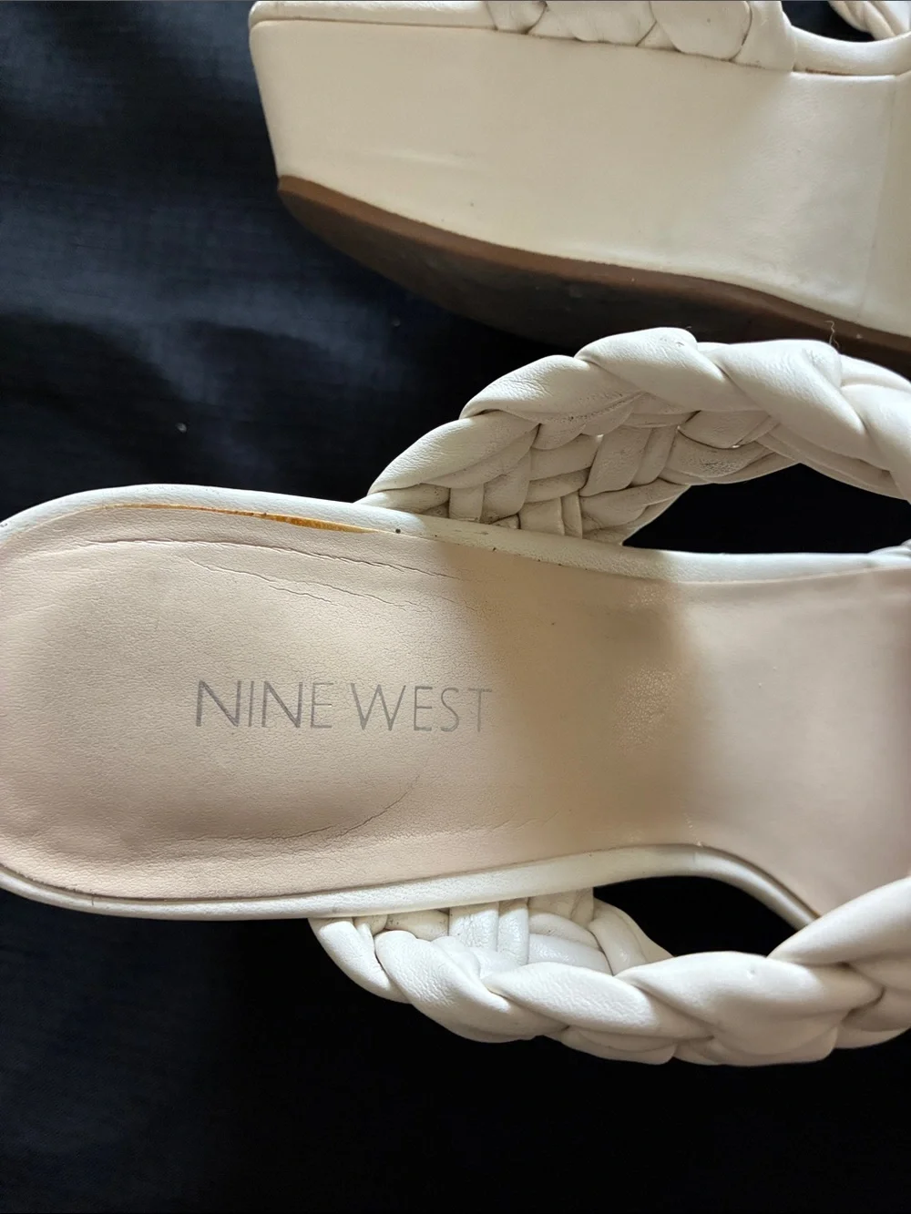 Nine West Cream Braided Double-Strap Wedge Sandals